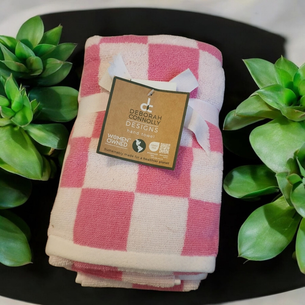 Deborah Connolly Designs S/2  Pink White  Checkered Hand Towels